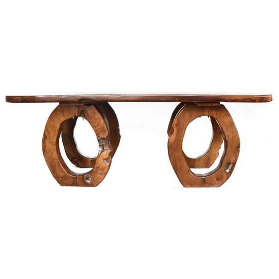 Image 1 of Table vintage brutaliste en bois d'olivier, 1960-1970