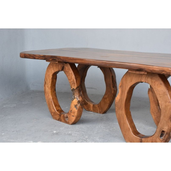 Image 1 of Table vintage brutaliste en bois d'olivier, 1960-1970