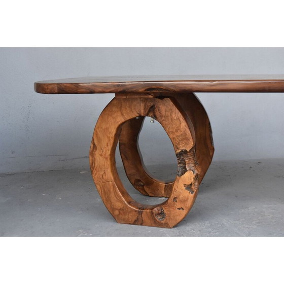 Image 1 of Table vintage brutaliste en bois d'olivier, 1960-1970