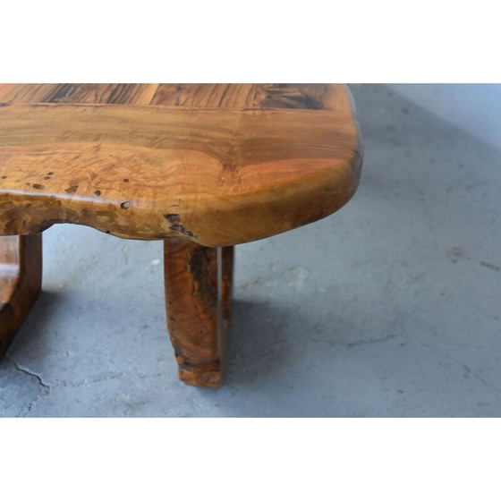 Image 1 of Table vintage brutaliste en bois d'olivier, 1960-1970