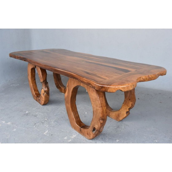 Image 1 of Table vintage brutaliste en bois d'olivier, 1960-1970