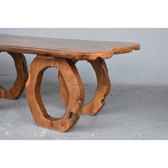 Image 1 of Table vintage brutaliste en bois d'olivier, 1960-1970