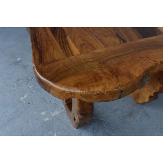 Image 1 of Table vintage brutaliste en bois d'olivier, 1960-1970