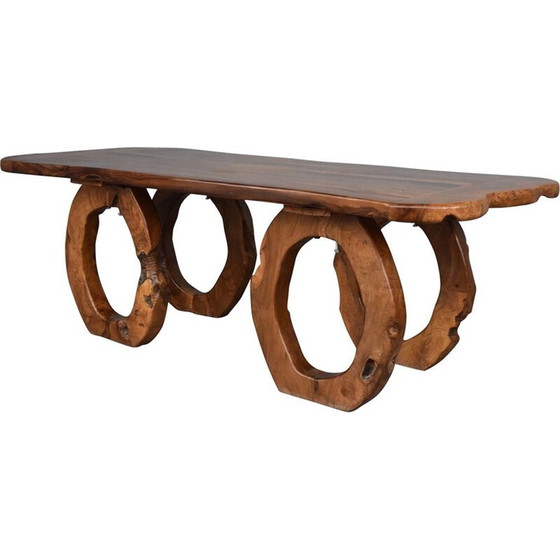 Image 1 of Table vintage brutaliste en bois d'olivier, 1960-1970