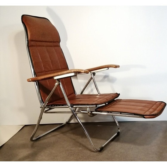 Image 1 of Fauteuil pliant vintage en skaï brun par Maule Marga, Italie 1970