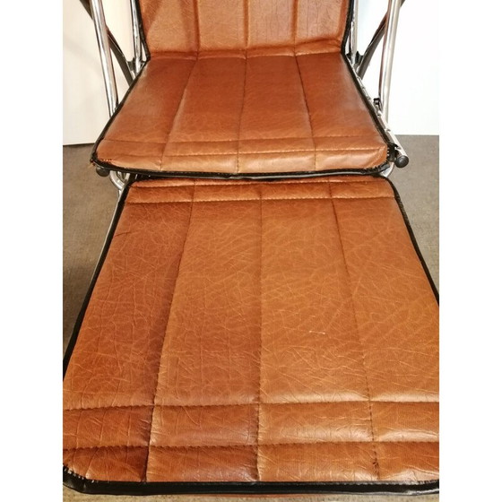 Image 1 of Fauteuil pliant vintage en skaï brun par Maule Marga, Italie 1970