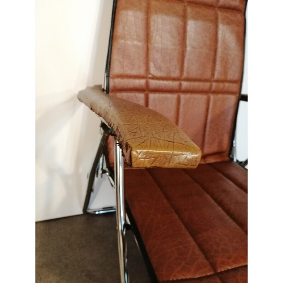Image 1 of Fauteuil pliant vintage en skaï brun par Maule Marga, Italie 1970
