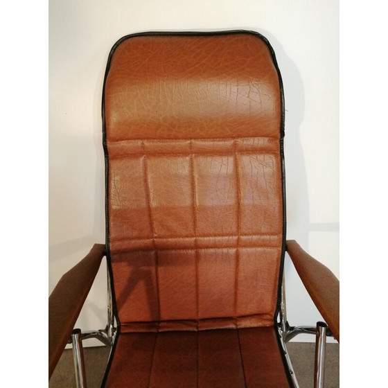 Image 1 of Fauteuil pliant vintage en skaï brun par Maule Marga, Italie 1970
