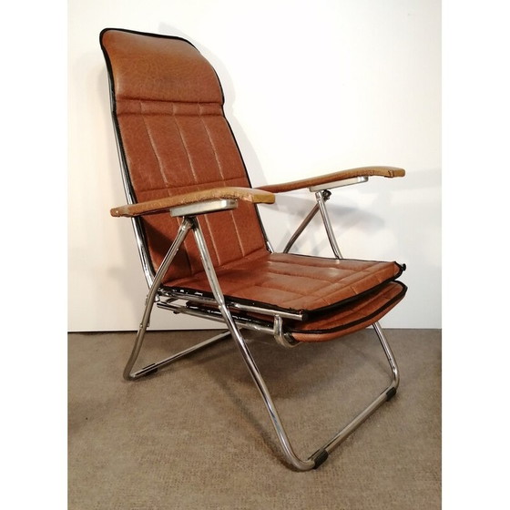 Image 1 of Fauteuil pliant vintage en skaï brun par Maule Marga, Italie 1970