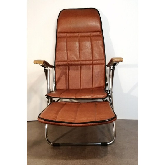 Image 1 of Fauteuil pliant vintage en skaï brun par Maule Marga, Italie 1970