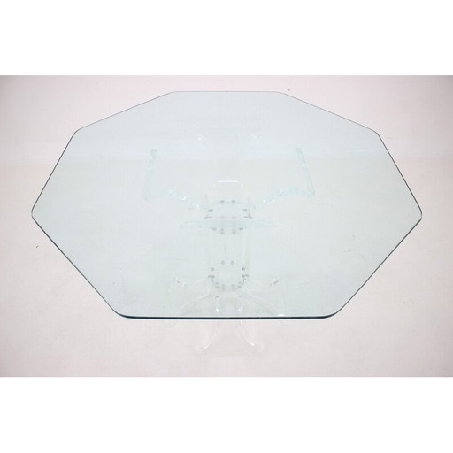 Table de salle à manger vintage en lucite avec plateau en verre, 1970