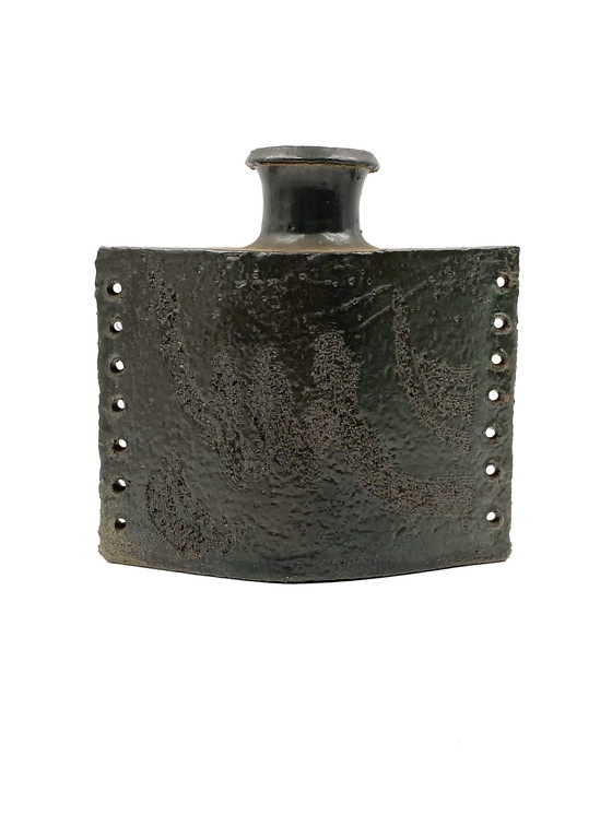 Image 1 of Vase en céramique brutaliste vert foncé, Italie 1980S