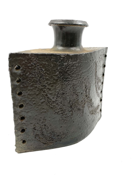 Image 1 of Vase en céramique brutaliste vert foncé, Italie 1980S