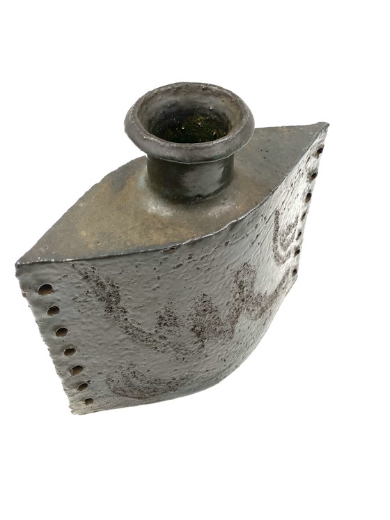 Image 1 of Vase en céramique brutaliste vert foncé, Italie 1980S