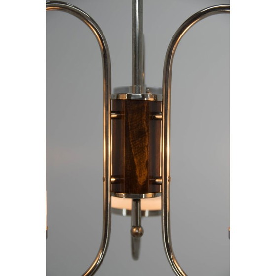 Image 1 of Lustre vintage art déco à trois flammes chromées, Tchécoslovaquie 1930