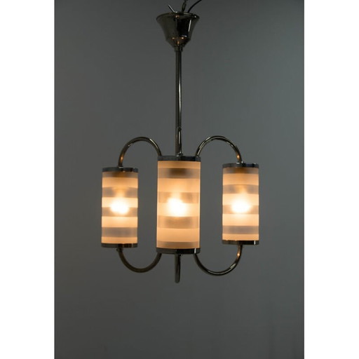 Lustre vintage art déco à trois flammes chromées, Tchécoslovaquie 1930