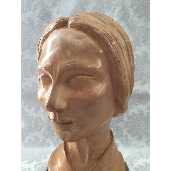 Image 1 of Sculpture vintage en terre cuite "Visage de femme", années 1950