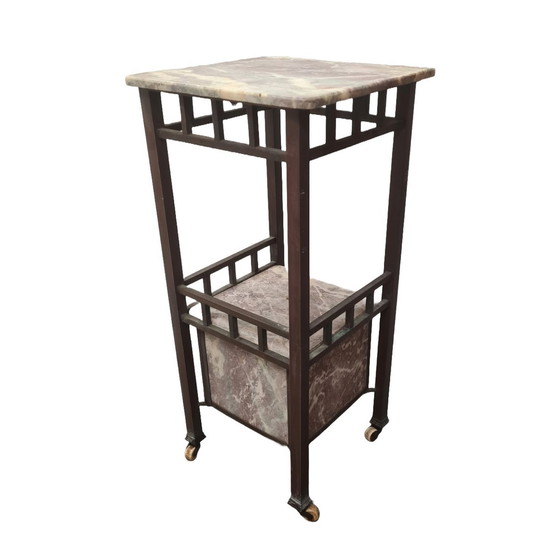 Image 1 of Ancienne table de chevet française en cuivre et marbre, fin du 19e siècle