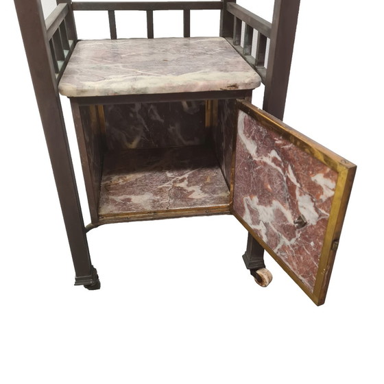Image 1 of Ancienne table de chevet française en cuivre et marbre, fin du 19e siècle