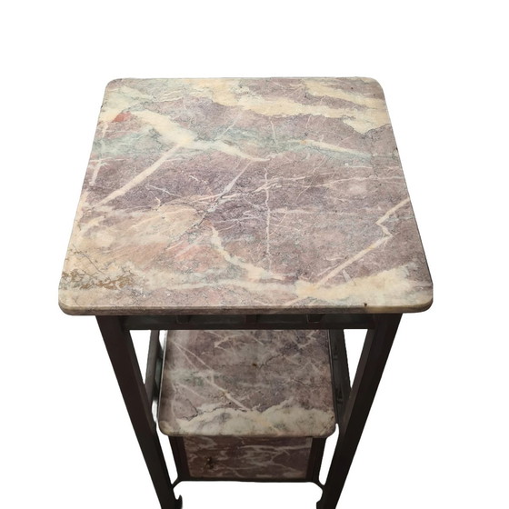 Image 1 of Ancienne table de chevet française en cuivre et marbre, fin du 19e siècle