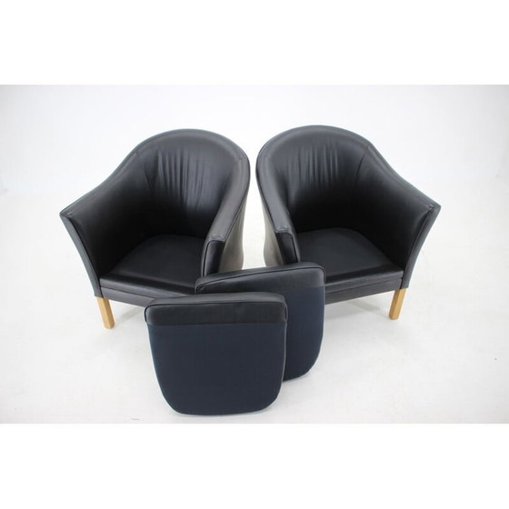 Image 1 of Paire de fauteuils en cuir Queen Chair MH80 de Mogens Hansen, Danemark 1970