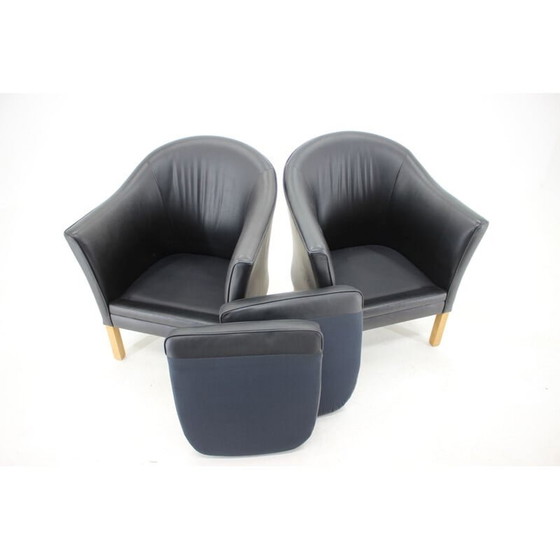 Image 1 of Paire de fauteuils en cuir Queen Chair MH80 de Mogens Hansen, Danemark 1970