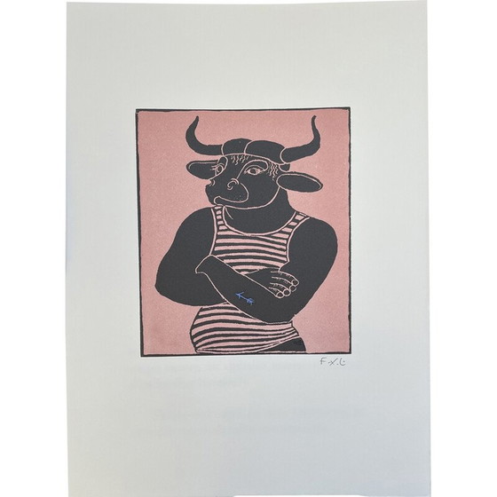Image 1 of Gravure sur bois vintage "Minotaure" de François Xavier Lalanne, 2005s