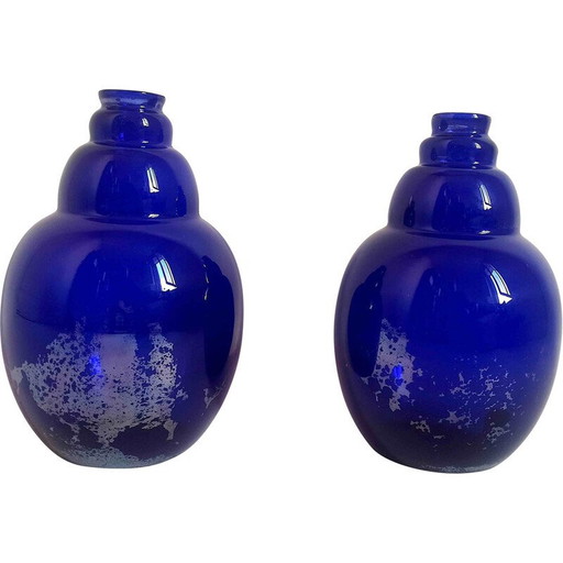 Paire de vases en verre soufflé Art Déco bleu colbat