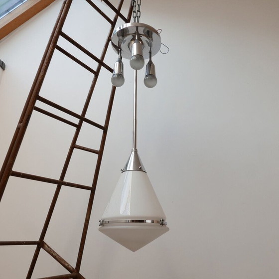 Image 1 of Lampe suspendue bicolore en opaline de Peter Behrens, Allemagne, années 1930
