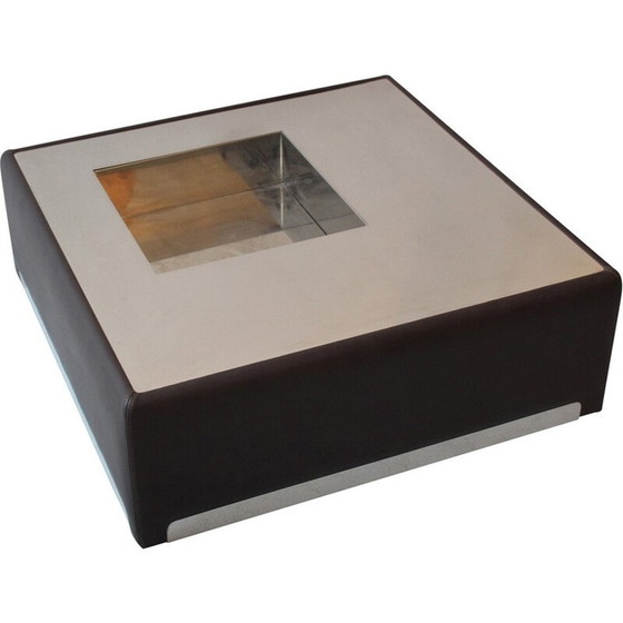 Image 1 of Table basse vintage en acier inoxydable et cuir, 1970