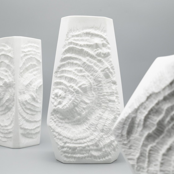 Image 1 of Manfred Frey Ak Kaiser Vase en porcelaine bisque Fossil Ammonit Relief Opart Quartet