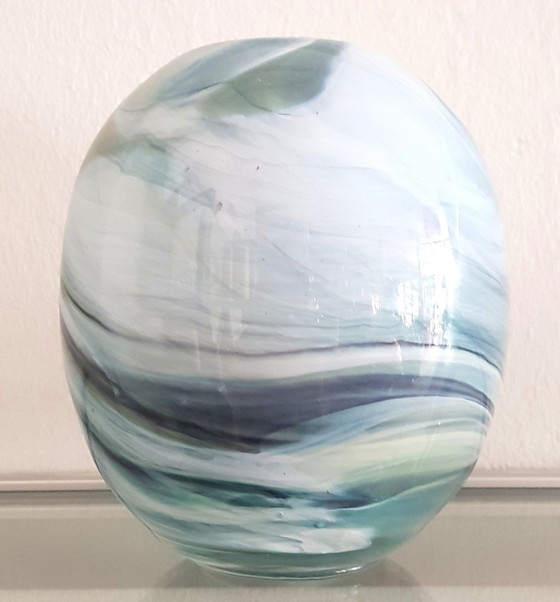 Image 1 of Vase en verre marbré gris et bleu, 1970S