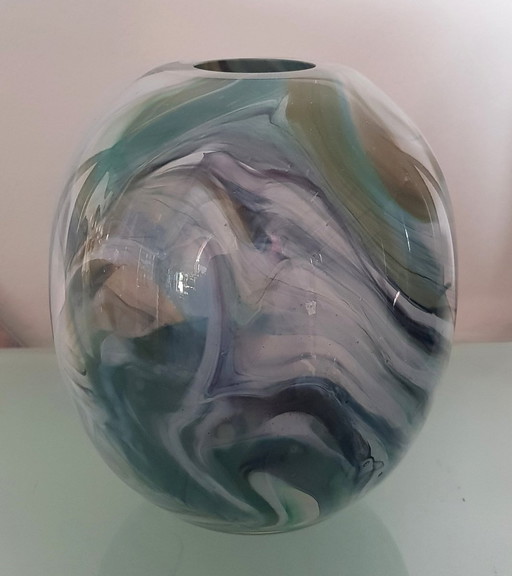 Vase en verre marbré gris et bleu, 1970S