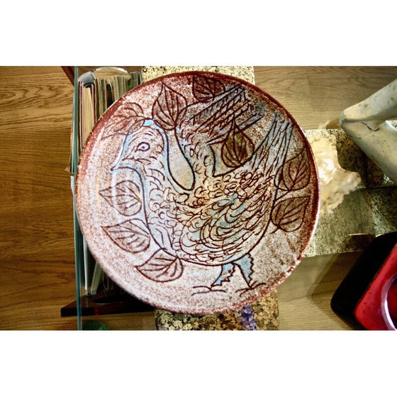 Image 1 of Plat vintage à motif d'oiseau en céramique d'accolay, 1950