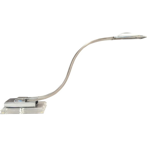 Lampe de bureau vintage Cobra en lucite et métal chromé, Italie 1980