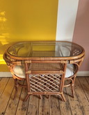 Ensemble bistro vintage en rotin