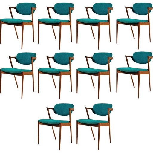 Ensemble de 10 chaises de salle à manger danoises vintage en teck par Kai Kristiansen pour Schous Møbelfabrik, 1960s