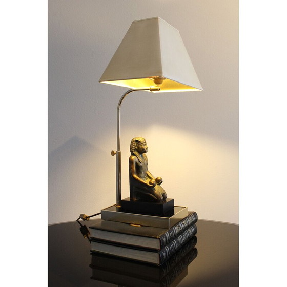 Image 1 of Lampe de table Pharaon vintage en laque noire et laiton, 1970