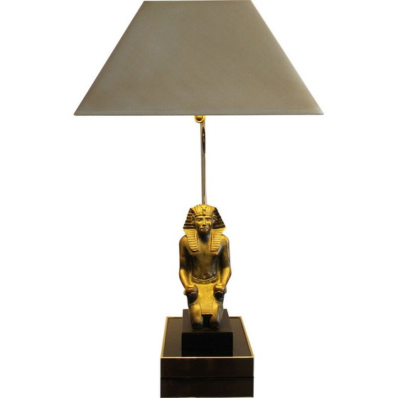 Image 1 of Lampe de table Pharaon vintage en laque noire et laiton, 1970