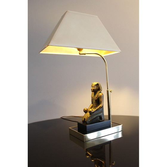 Image 1 of Lampe de table Pharaon vintage en laque noire et laiton, 1970