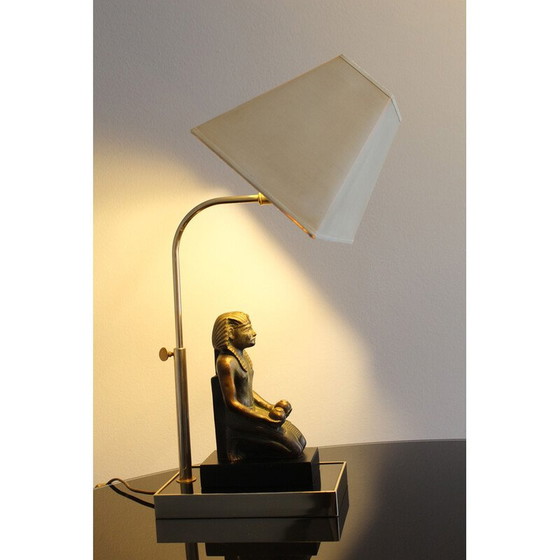 Image 1 of Lampe de table Pharaon vintage en laque noire et laiton, 1970