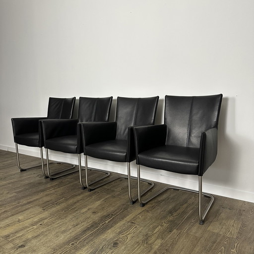 4X Chaises de salle à manger Luxe Bert Plantagie / Cuir noir / Neuves