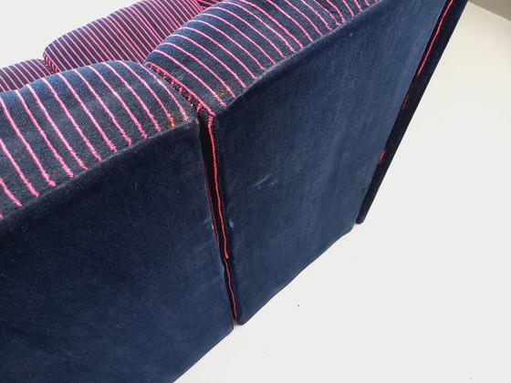 Image 1 of Canapé Modulable Vintage Snake Composé De 11 Modules Chauffeuses Et 3 Poufs En Tissu Velours Des Années 70 80