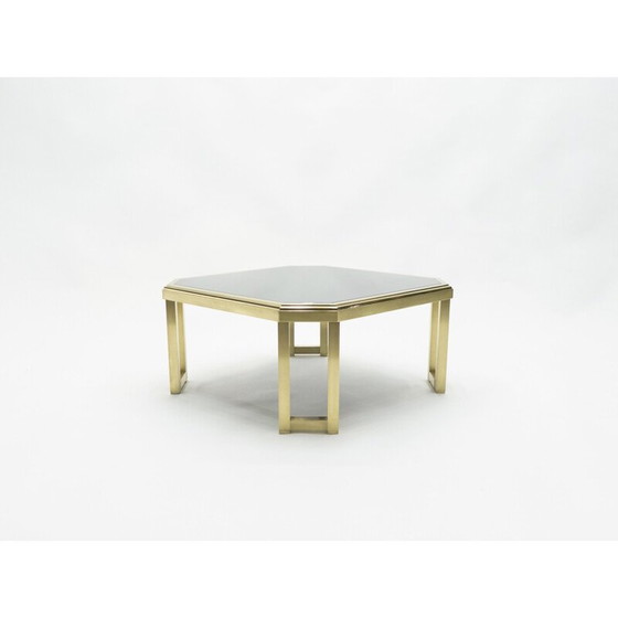 Image 1 of Table basse d'appoint vintage laiton noir verre opalin Maison Jansen 1970