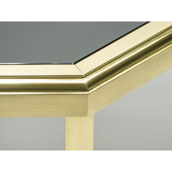 Image 1 of Table basse d'appoint vintage laiton noir verre opalin Maison Jansen 1970