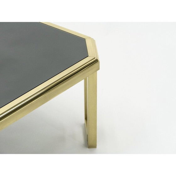 Image 1 of Table basse d'appoint vintage laiton noir verre opalin Maison Jansen 1970
