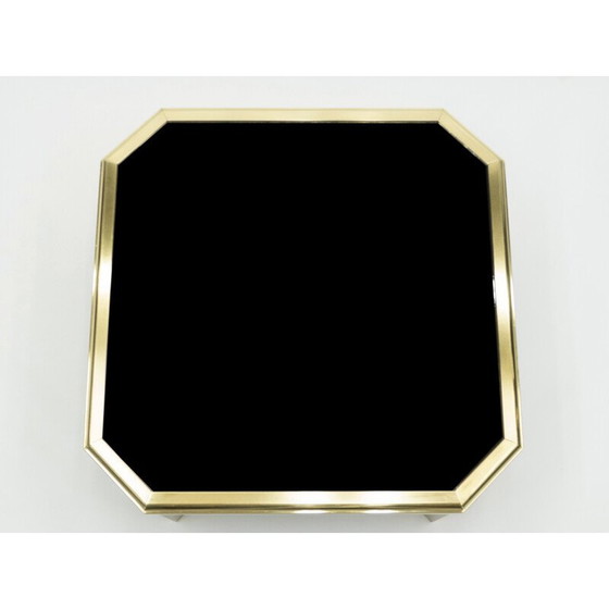 Image 1 of Table basse d'appoint vintage laiton noir verre opalin Maison Jansen 1970