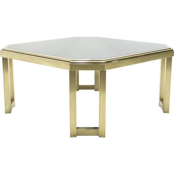Image 1 of Table basse d'appoint vintage laiton noir verre opalin Maison Jansen 1970