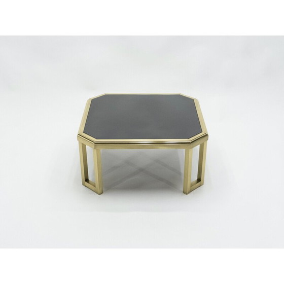 Image 1 of Table basse d'appoint vintage laiton noir verre opalin Maison Jansen 1970