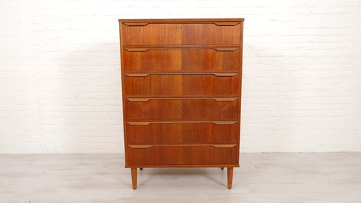 Commode danoise vintage | Teck | 6 tiroirs | 121 Cm